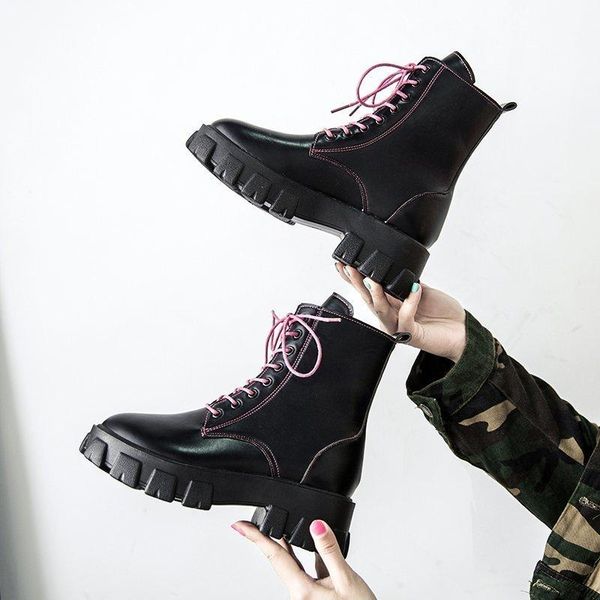 

boots casual pu women winter shoes 2021 warm ankle for ladies solid platform booties wedge woman, Black