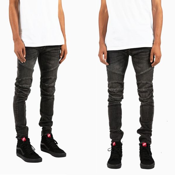 

oem moto men's custom zipper punk skinny biker grey stretch jeans
