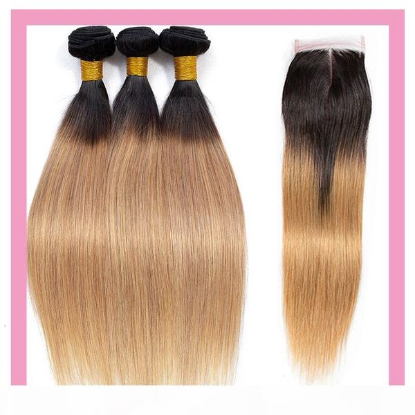 

malaysian human hair extensions 1b 27 ombre virgin hair bundles with 4x4 lace closure straight 1b 27 wholesale 9a, Black;brown