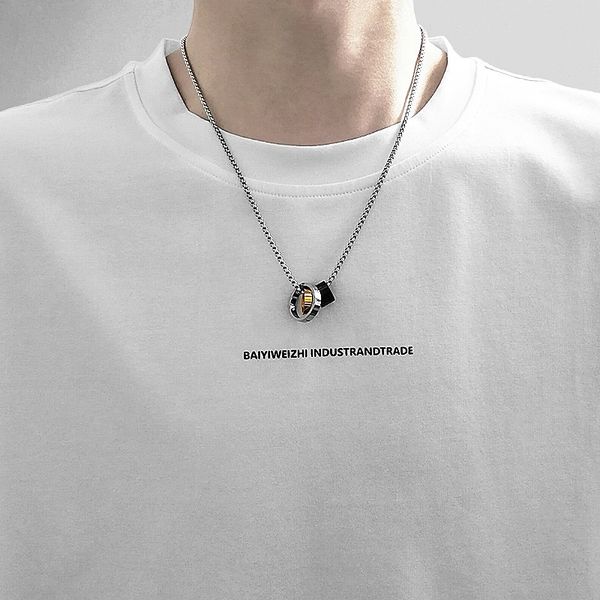 

новое ожерелье титан стал трехцветным кольцо ключицы цепь простых аксессуары мужчин и женщин любители тенденции дар кулон, Silver