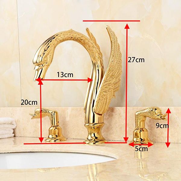 

onyzpily gold basin faucet bathroom sink faucet mixer tap deck mount double handles swan shape widepspread chrome black finish