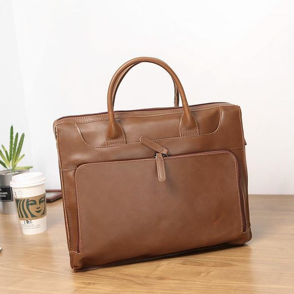 

briefcases men's bag fashion leisure one shoulder messenger portable leather horizontal business travel briefcase1
