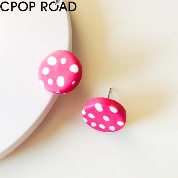 

stud creative spot pink polymeric clay earrings for women fashion cute girl party jewelry gift accessories, Golden;silver