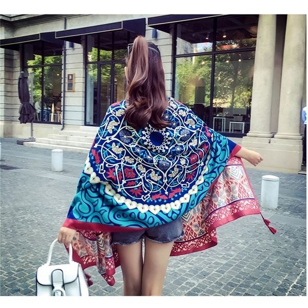 

bandana women scarves cotton linen print woman beach hijab poncho shawl long large size scarf 21 colors available y201007, Blue;gray