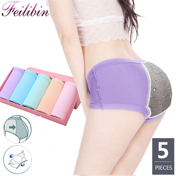 

feilibin 5pcs/lot cotton women physiological pants leakproof menstrual period panties soft underwear health soft women briefs lj200815, Black;pink