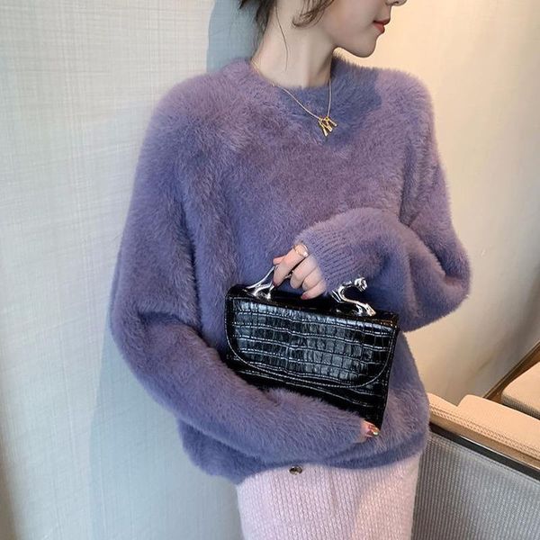 

womens loose knitted sweaters lazy wind pullovers literary style winter girl 2021 polyester french casual solid color sweater female, White;black