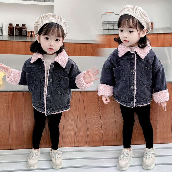 

winter denim coat drs girls' 2020 new clothing net red boy plush wtern sle children's cardigan et, Black