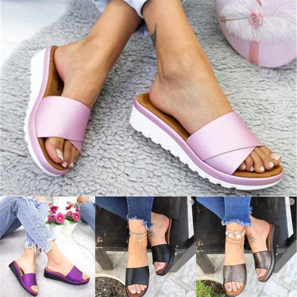 

slippers women summer fashion flats open toe thick bottom beach shoes womens roman slippers soft bottom casual comfy shoes, Black