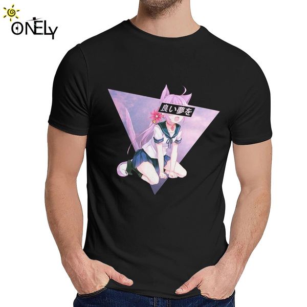 

man's o-neck cat girl sad japanese short sleeve cute vaportrash new male tee sport hooded sweatshirt hoodie
