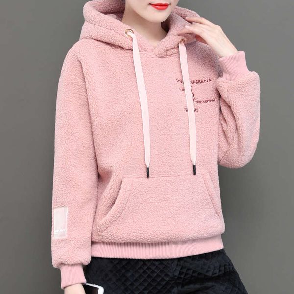 

sweater women's autumn / winter 2020 new korean version loose cashmere thickened hooded foreign style versatile coat trend, Black