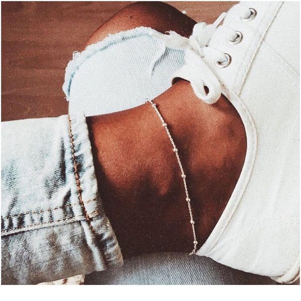 

iparam summer simple silver color bead chain anklet bohemian vintage footwear leg bracelets 2020 female foot jllxue, Red;blue