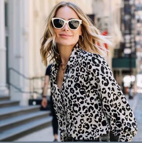 

french retro leopard print blouse i8-28736, White