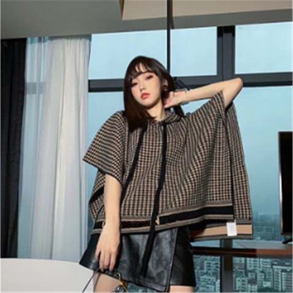 

classic letter shawls fashion houndstooth warmer shawls with hat men women striped pashmina outdoor windproof capes autumn winter wrap shawl, Black
