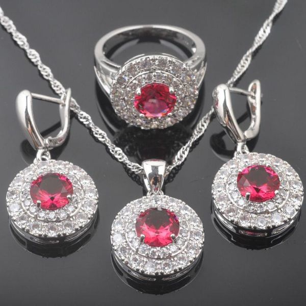 

new rose red cubic zirconia women's silver plated jewelry sets crystal earrings/pendant/necklace/rings qz0272