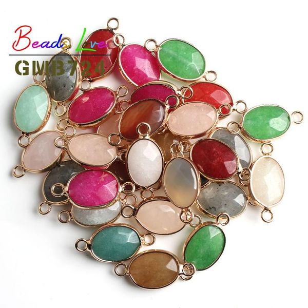 

natural stone charms pendants round oval double hole connectors for diy jewelry accessories necklace 8/10/12/14/15/18 mm 10pcs wmtbmf