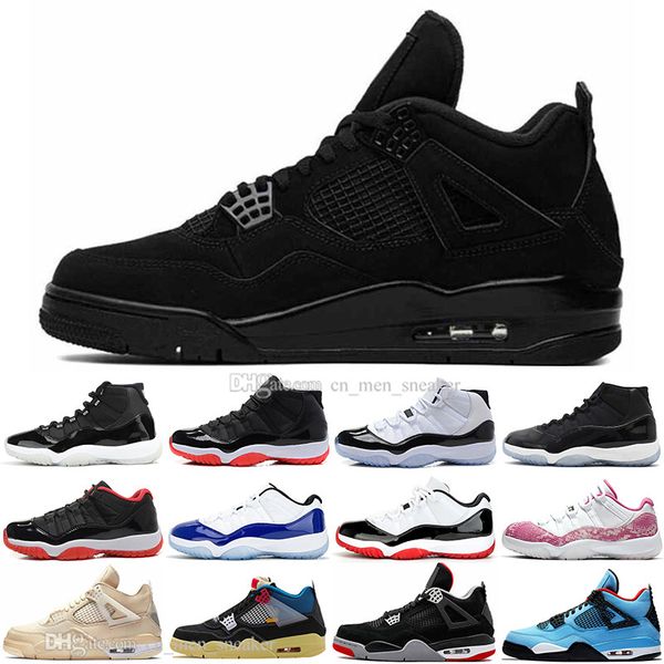 

new 11 11s 25th anniversary bred 4 4s sail black cat what the white cements basketball shoes concord 45 gamma blue men sports sneakers, White;red