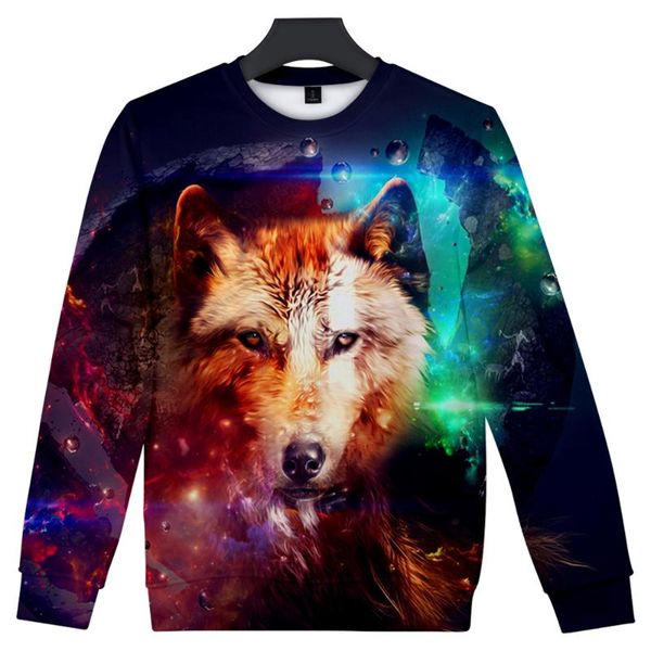 

creative men/women streetwear fashion o-neck long sleeves harajuku sweatshirt 2021 galaxy wolf sweatshirt hatless sweatshirts, Black