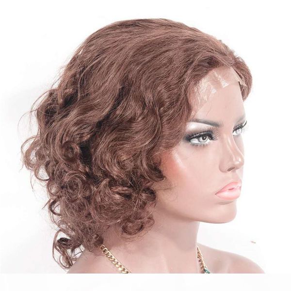 

cambodian lace front human hair wigs 33# loose curly lace wigs for women pre plucked natural hairline, Black;brown