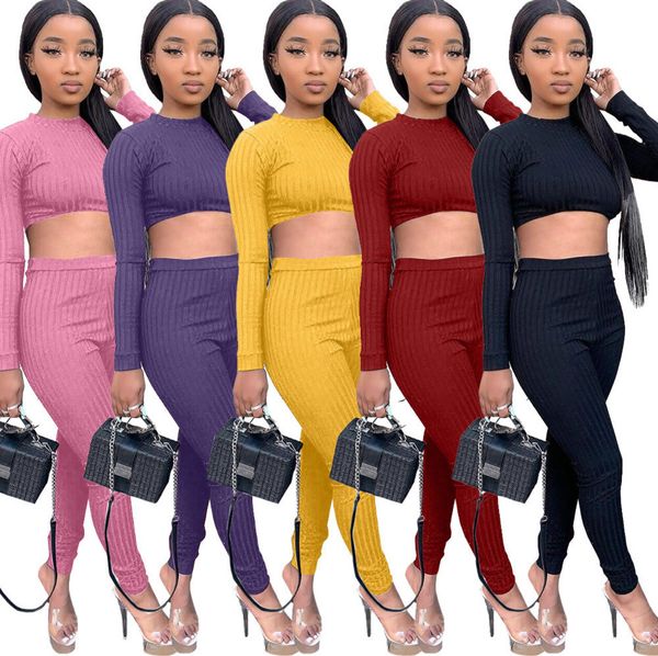 

women tracksuits 2 pieces set slim solid color pit cloth waist exposed long sleeve pencil pants suits ladies sports leisure outfits p88, White