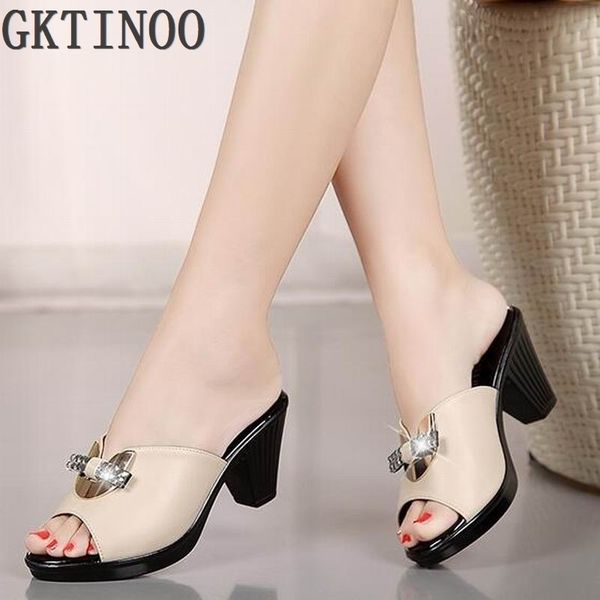 

genuine leather women sandals rhinestone high heel female slippers platform anti-skid sandals women summer shoes a8-1 y200405, Black