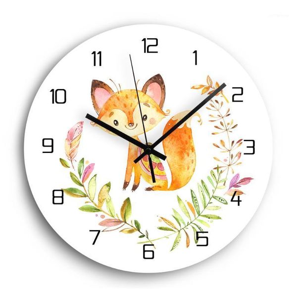 Relógios de parede desenho animado Aniaml Decorativo Relógio de madeira 12 '' Silent Mecanismo Nórdico Digital para a sala Decoração de casa1