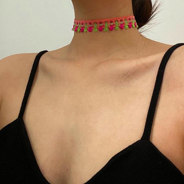 

chokers vogallery boho tassel for women club party short necklaces embroidery flower jewelry summer chocker accessories, Golden;silver