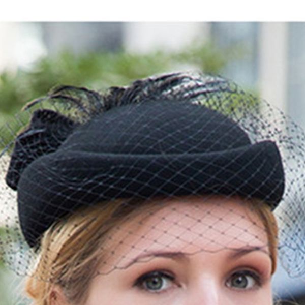 

100% шерсть чародей зимы элегантных женщин pillbox hat black felt red ladies свадебные берет головные уборы bowknot кентукки дерби фетровых, Blue;gray