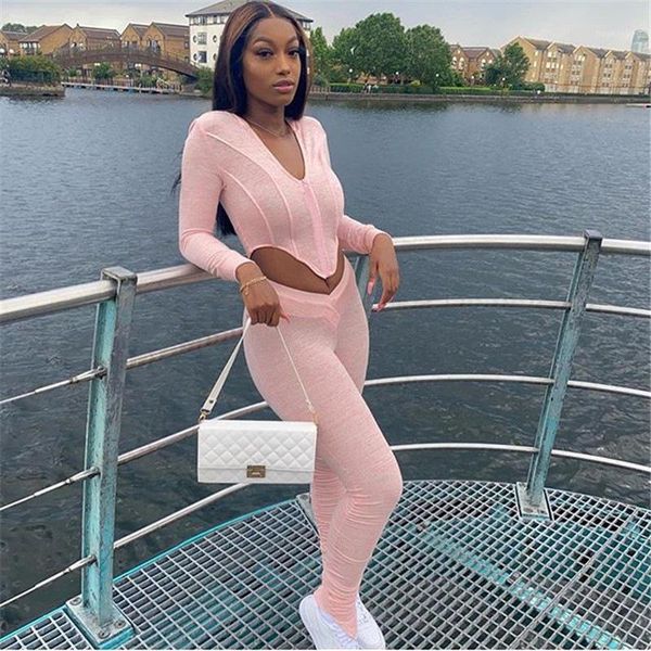 

stacked leggings set women autumn long-sleeved sweatpants suit irregular casual sports suit two piece set and pants pink1, Gray