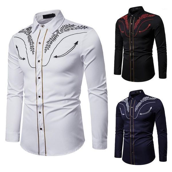 

men casual long sleeved shirts new summer fashion shirt male clothes slim fit embroidery pattern cotton shirt1, White;black