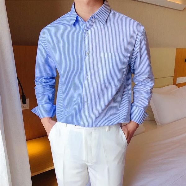 

men's dress shirts blue striped business shirt chemise homme autumn korean formal for men camisa social masculina male stitching, White;black