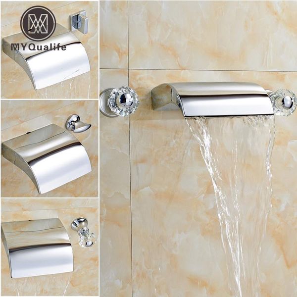 

widespread waterfall basin faucet dual handle in-wall tub sink mixer taps chrome finished