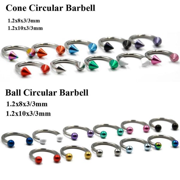 

showlove-10pcs assorted color stainless steel horseshoe circular bead ring eyebrow ring nose lip rings body piercing jewelry 16g q sqchgw, Silver