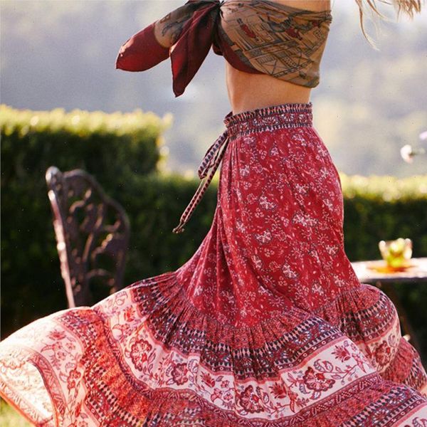 

retro floral paisley print skirt elastic waist casual women skirts boho beach skirt faldas mujer moda 2020summer skirts, Black