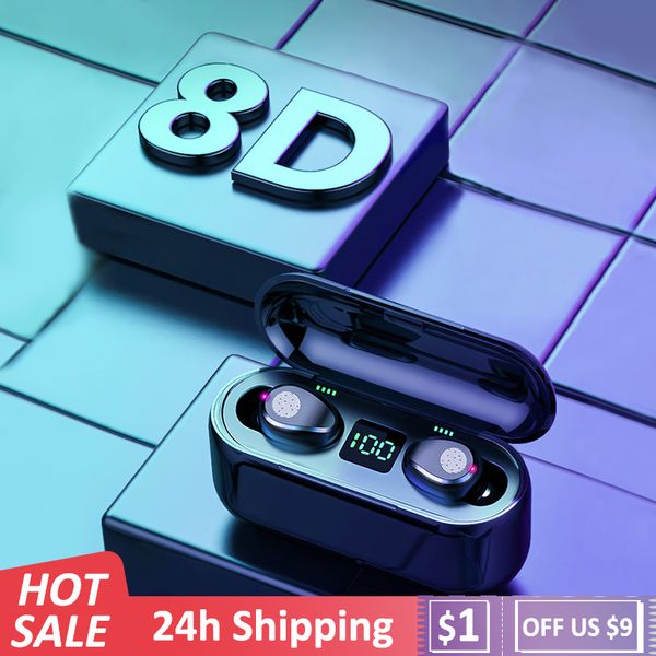 

5.0 bluetooth earphones headphones 1200mah led power display touch control wireless headset gaming earbuds f9 tws