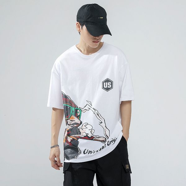

hip hop style short men's fashion high street loose medium t-shirt print graffiti 5 / 2 sleeve half bottom, White;black