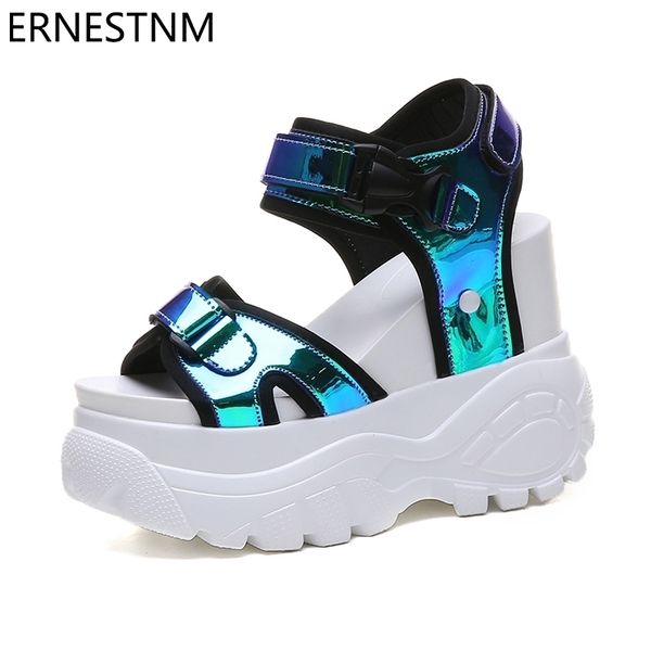 

ernestnm platform sandals muffin bottom symphony chunky super high heel student increase summer beach shoes sandalias mujer y200405, Black