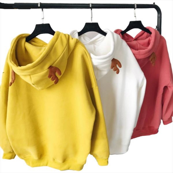 

северный олень рогатый толстовка толстовка с рогами poleron mujer 2020 снежинка письмо вышивки толстовка кенгуру карманный женщины, Black