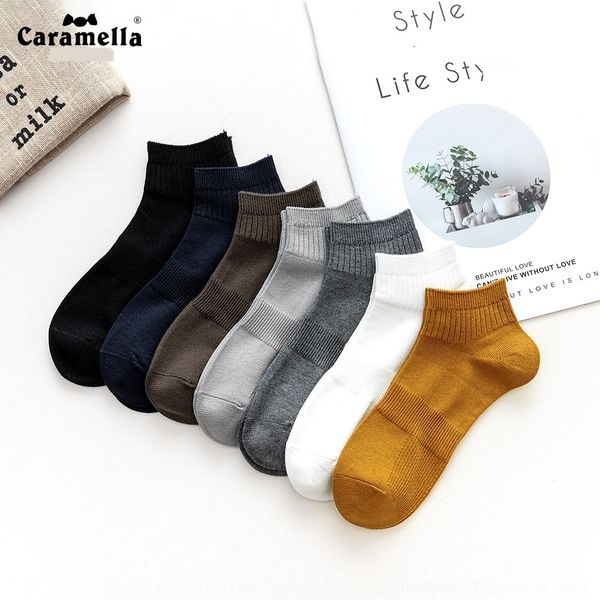 

whsrw caramella spring and summer bua1e boat 7 pairs socksmen's double needle sports socks sockssocks invisible shallow invisible cotto, Black