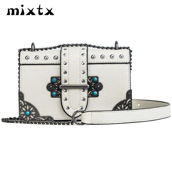 

mixtx 2020 women vintage rivet messenger bag fashion chain totes shoulder bag luxury handbag female crossbody