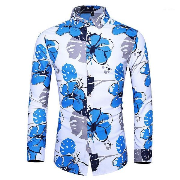 

autumn new 2020 floral men dress shirts fashion beach hawaiian shirts brand slim fit long sleeve men casual plus size 7xl1, White;black