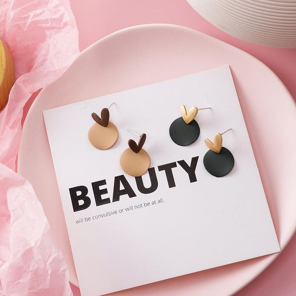 

korean 2020 delicate heart geometric wafer drop earrings for women fashion jewelry femme brincos wholesale, Silver