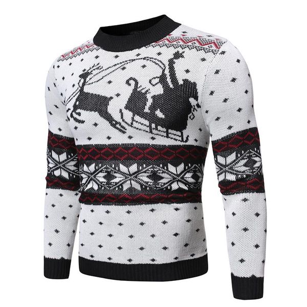 

men's christmas sweater autumn winter fashion warm pullovers sweater male santa claus deer pattern printed men's jumpers clothes, White;black