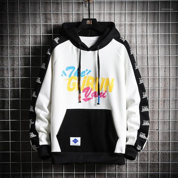 

mens autumn winter hoodies men hoodie men sweatshirt male hip hop patchwork letter printing harajuku japanese streetwear lovers1, Black