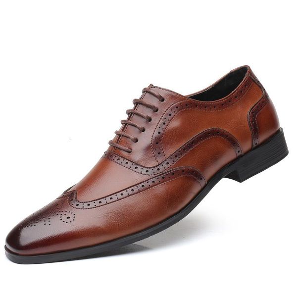 

whoholl brand new men dress shoes formal shoes men's handmade business wedding big size genuine leather lace-up male, Black