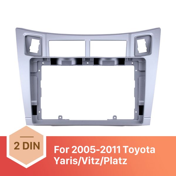 Argento autoradio Cornice 9 pollici per il 2005 2006 2007 2008 2009-2011 Toyota Yaris/Vitz/Platz Audio Dash Trim Fascia Panel Kit