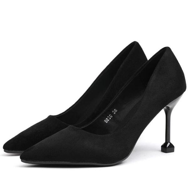 

dress shoes fashion single women simple fine with high-heeled shallow mouth pointed suede career xx336, Black