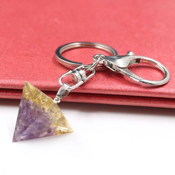 

10 pcs silverl plated pyramid tiger eye stone and resin key chain for anniversary gift lapis lazuli jewelr, Slivery;golden