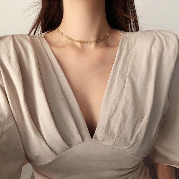 

timeonly delicate multi layering metal choker necklaces minimalist small linked chain necklace for women girls retro jewellery, Golden;silver