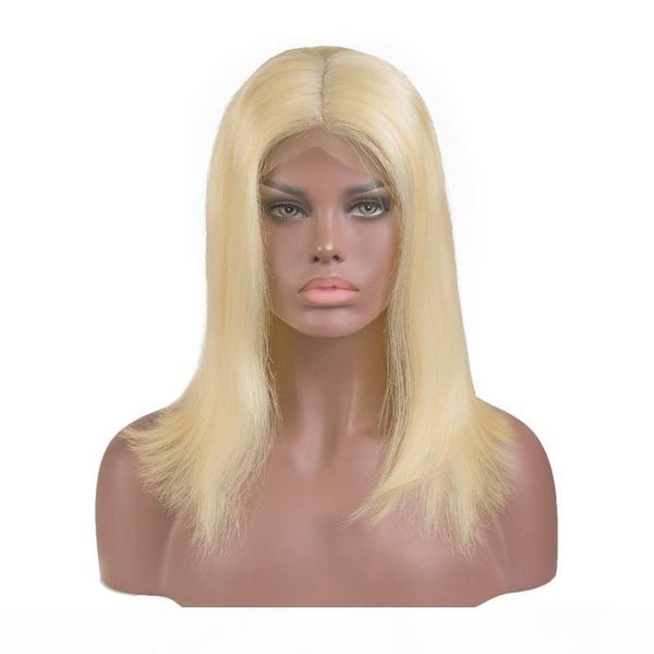 

platinum blonde human hair wigs short bob hairstyle glueless virgin brazilian 130 density pre plucked hairline 613 blonde full lace wigs, Black;brown