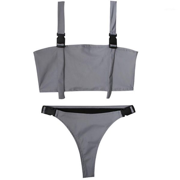 

reflective beach outfits flash crop two piece summer buckle women swimwear split stitching shorts fashion bodycon1, White;black